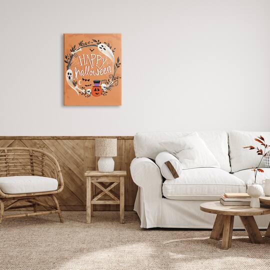 Stupell Industries Happy Halloween Ghost Wreath Canvas Wall Art